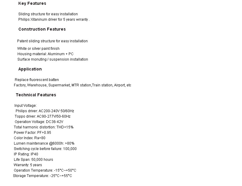 2FT 4FT 5FT 6FT Sliding Structure LED Shop Light